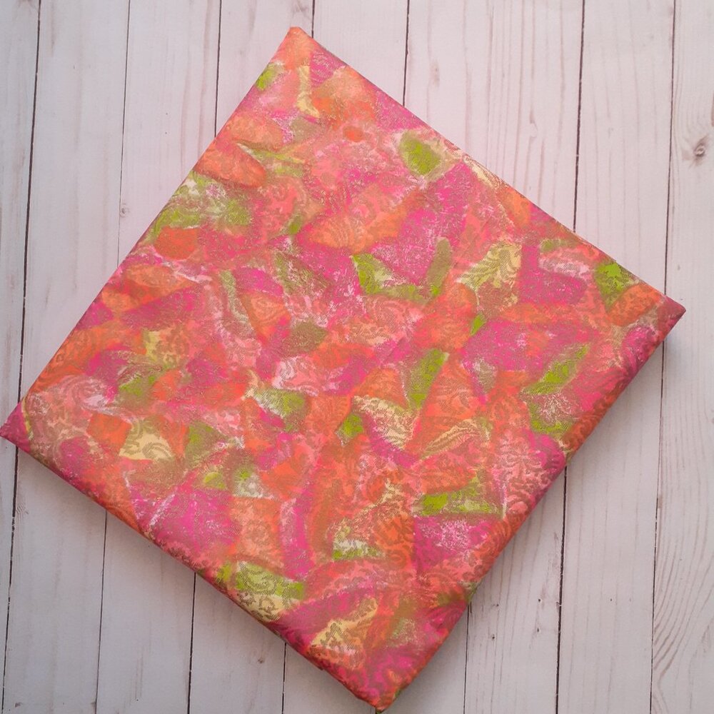 Vintage Watercolor Damask Pattern Fabric Orange Gold Pink Green 5 yds 36" Wide